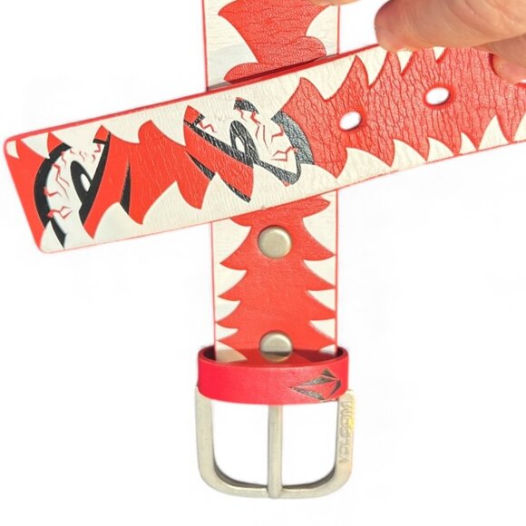 Volcom Boys Josta Creature PU Belt Youth Red White Sz 22 / 28.5" Teeth Graphic - Picture 2 of 5